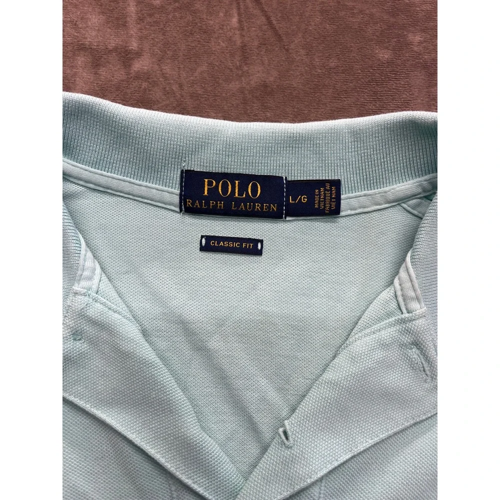 Polo Ralph Lauren Men Classic Fit Mint‎ Green Pique Shirt Large Lavender Pony